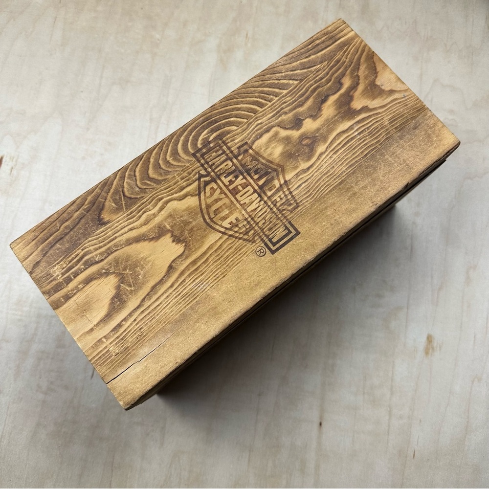 Wooden box with Harley logo